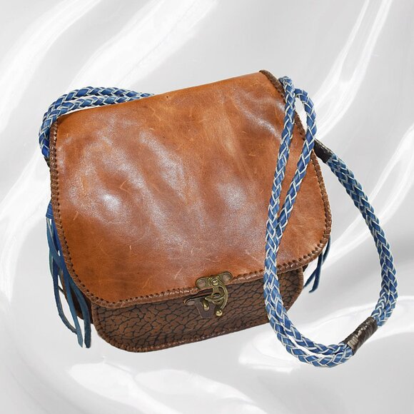 Artisan Designed Handcrafted Brown Blue Multi Style Leather Shoulder Bag - Picture 4 of 13